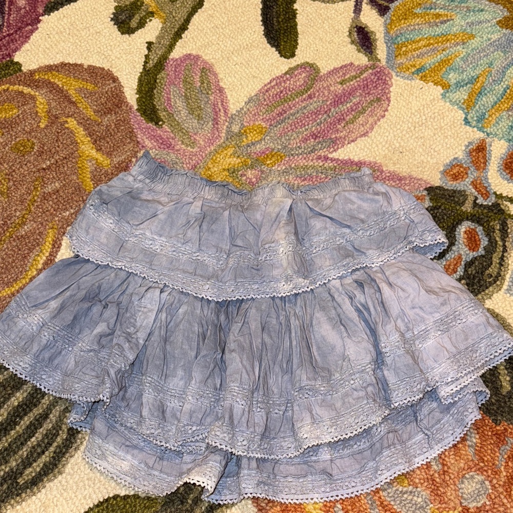 LoveShackFancy Light Blue Tie Dye Ruffle Skirt